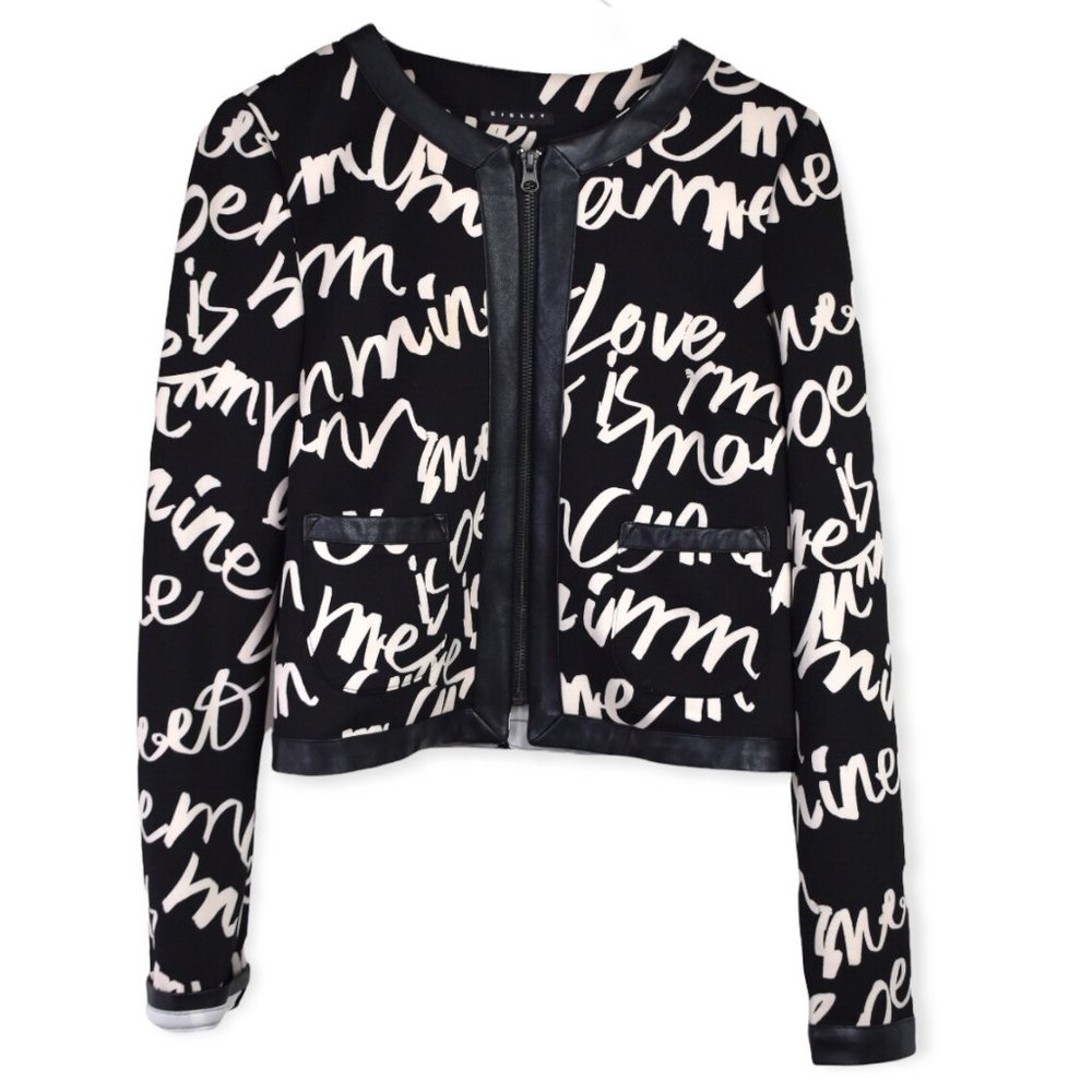 Sisley Jacket 2 Womens Printed Front Zip Closure Moto Font Polyester Blend